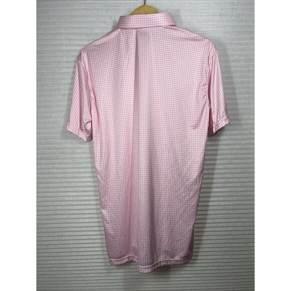 Collars & Co Polo Shirt Mens Large Pink Gingham Performance Golf Dress Collar - Picture 2 of 8
